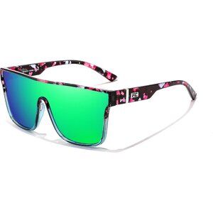 Women's Blue Purple Flower Frame & Green Lens Oversized Square Large Sun Glasses